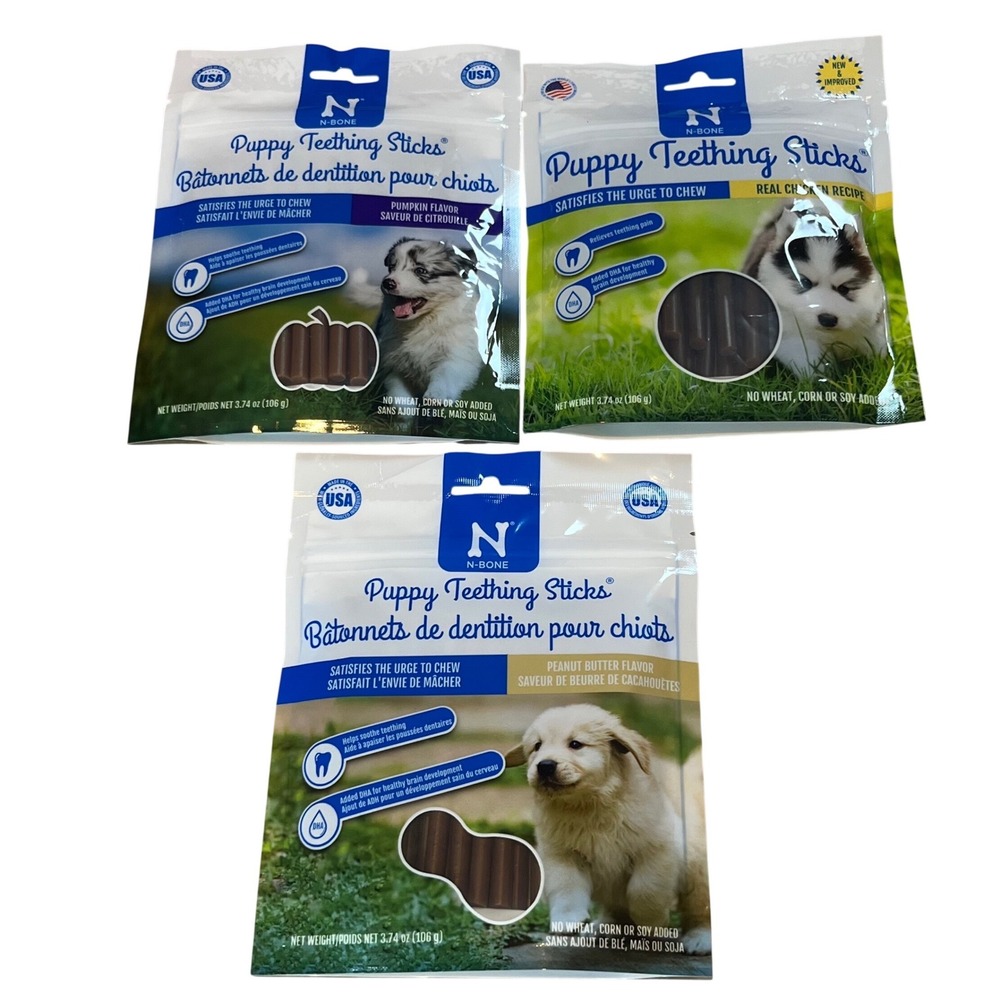 N-Bone Puppy Teething Sticks 3 Pack Chicken‎ Peanut Butter Pumpkin 3.74oz Each